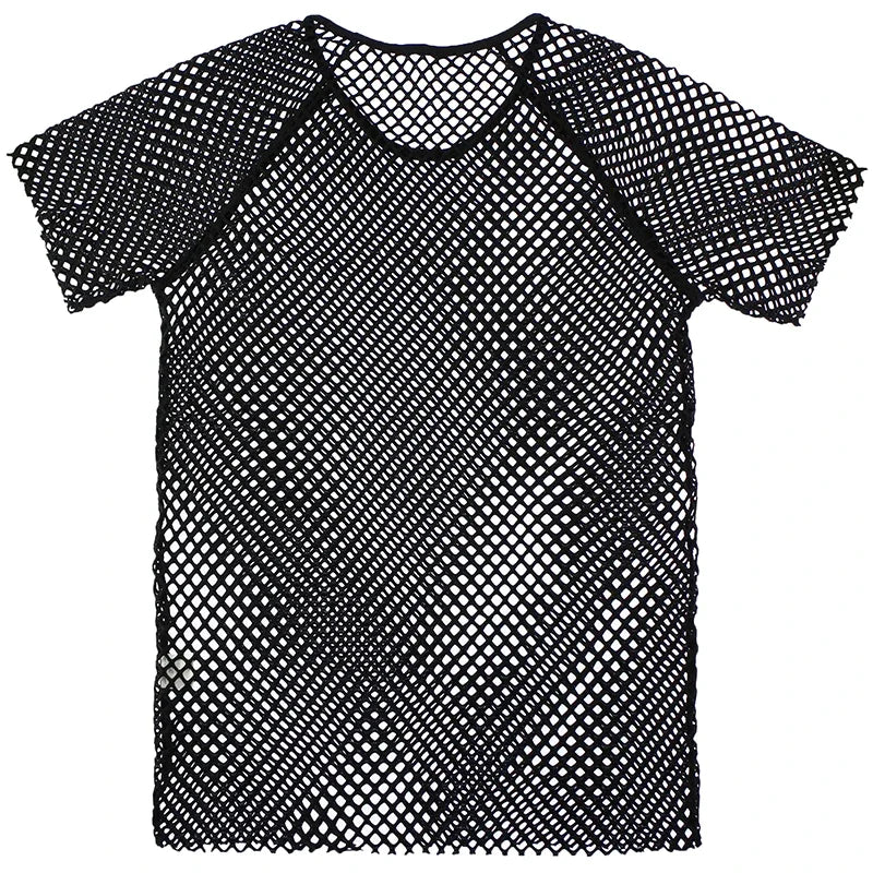 New Men Mesh Sheer T-shirt Training Fish Net Tops Short Sleeves See Through O-Neck Singlet Tees