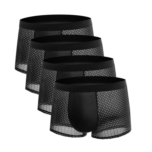 4pcs Men's Underwear Ice Silk Mesh Mens Plus Size Breathable Boxershorts