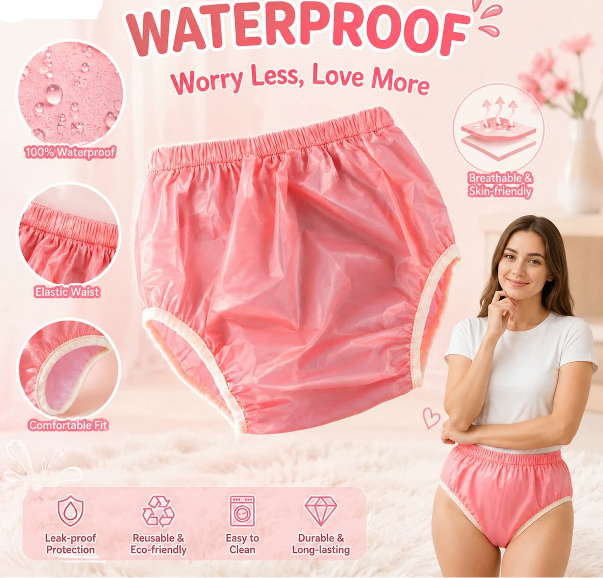 Water Resistant Reusable Diaper Cover Adult Incontinence Plastic Pants Leakproof Underpant Special Need Underwear Briefs