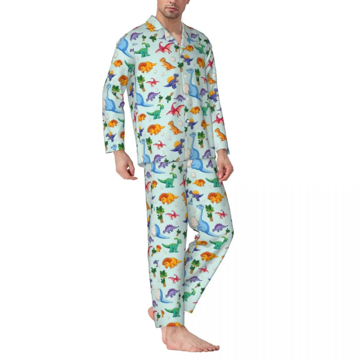 Colorful Cute Dinosaurs Pajamas Unisex Cartoon Dinos Jungle 2 Pieces