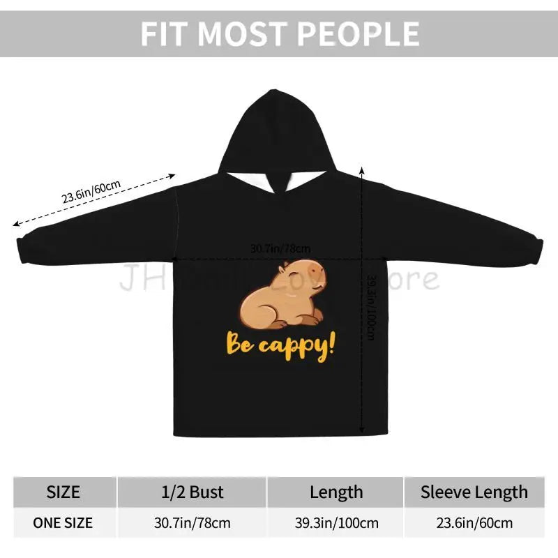 Wearable Blanket Hoodie Cute Capybara Oversized Blanket Warm Cozy Flannel Fleece Sherpa Blanket with Pockets