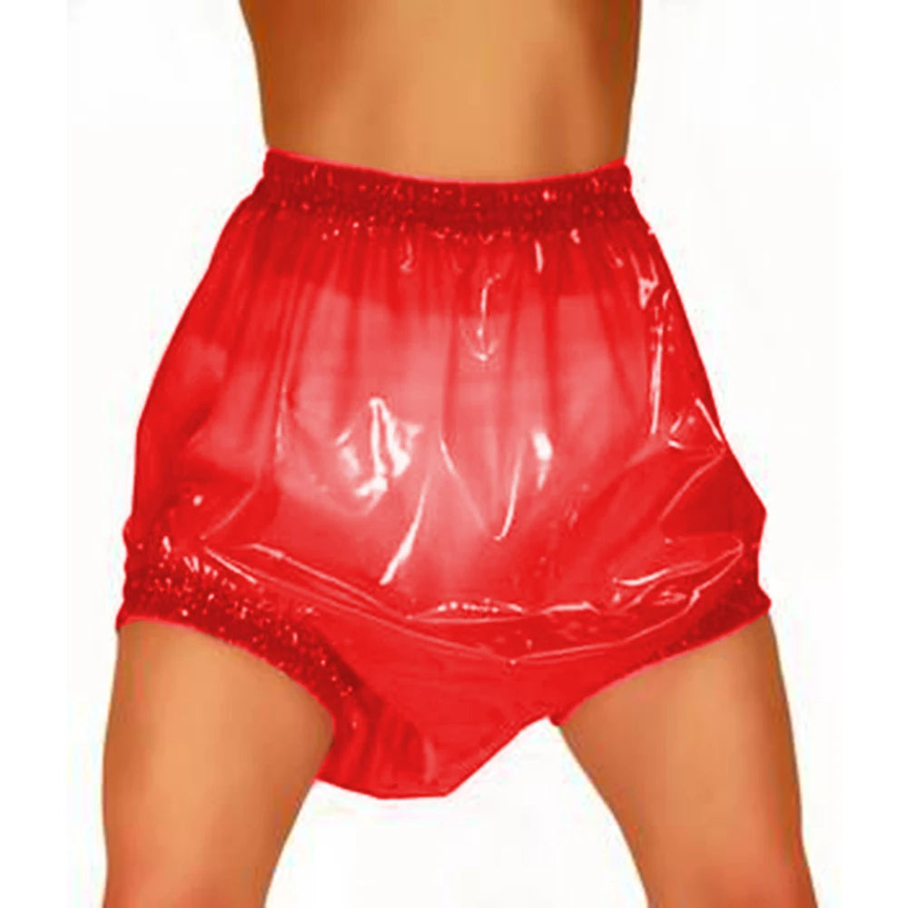 Unisex , Sissy Transparent PVC Plastic Diaper Pants, High Waist Shorts