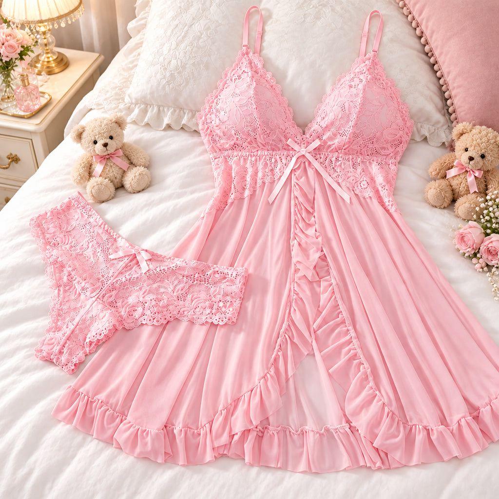 Suspender Suit Lingerie Nightgown Lace Thong Sets