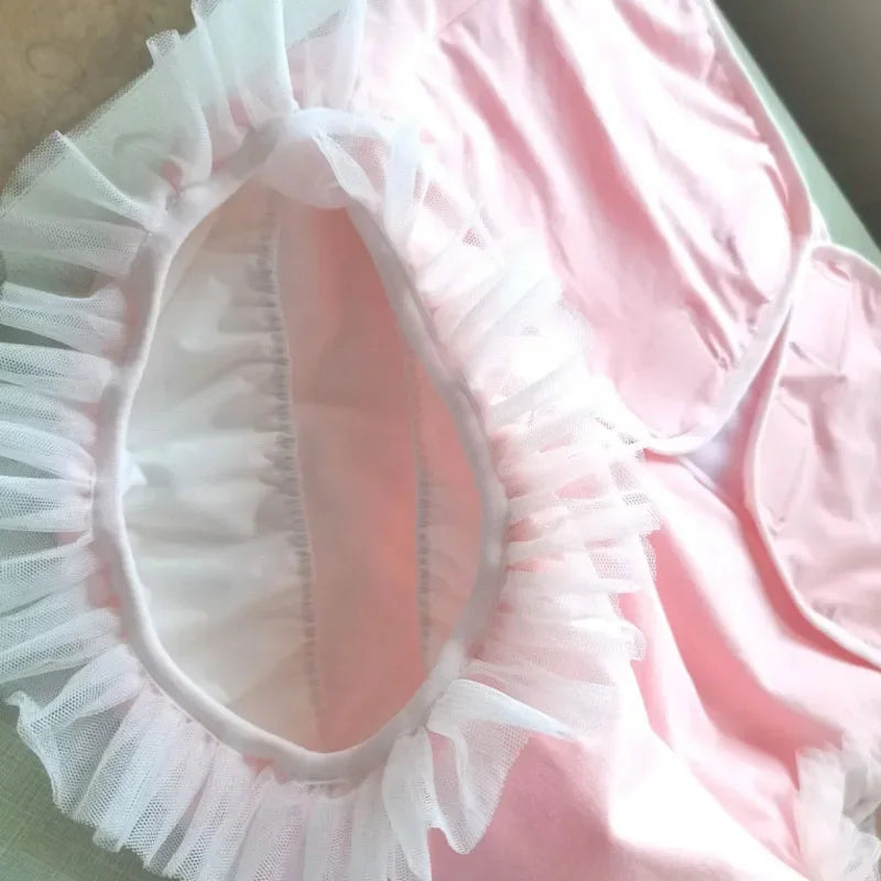 ABDL Pink Ruffle Edge Adult Baby Diaper Pants Clip Cotton Leak Proof Diaper shorts
