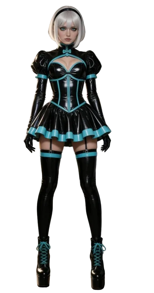 Mini Short Anime Cosplay Party Prom Dress Puff Sleeves Ruffles Black PVC