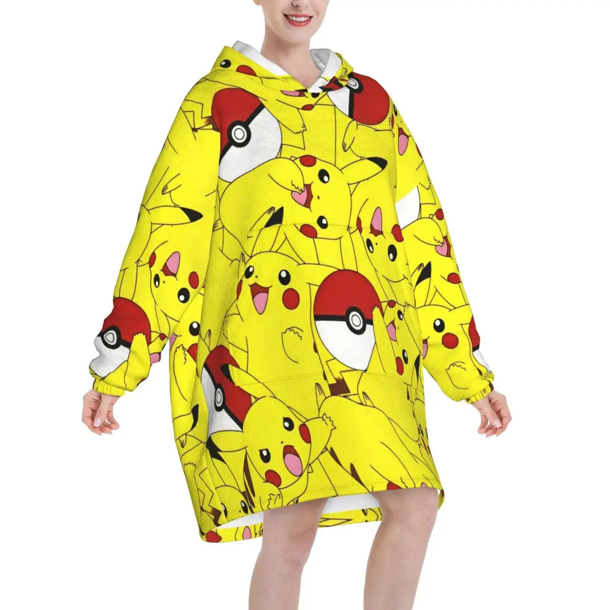 Pokemon Pikachus Blanket Hoodie Wearable Blanket Oversize with Pocket Warm Onesie