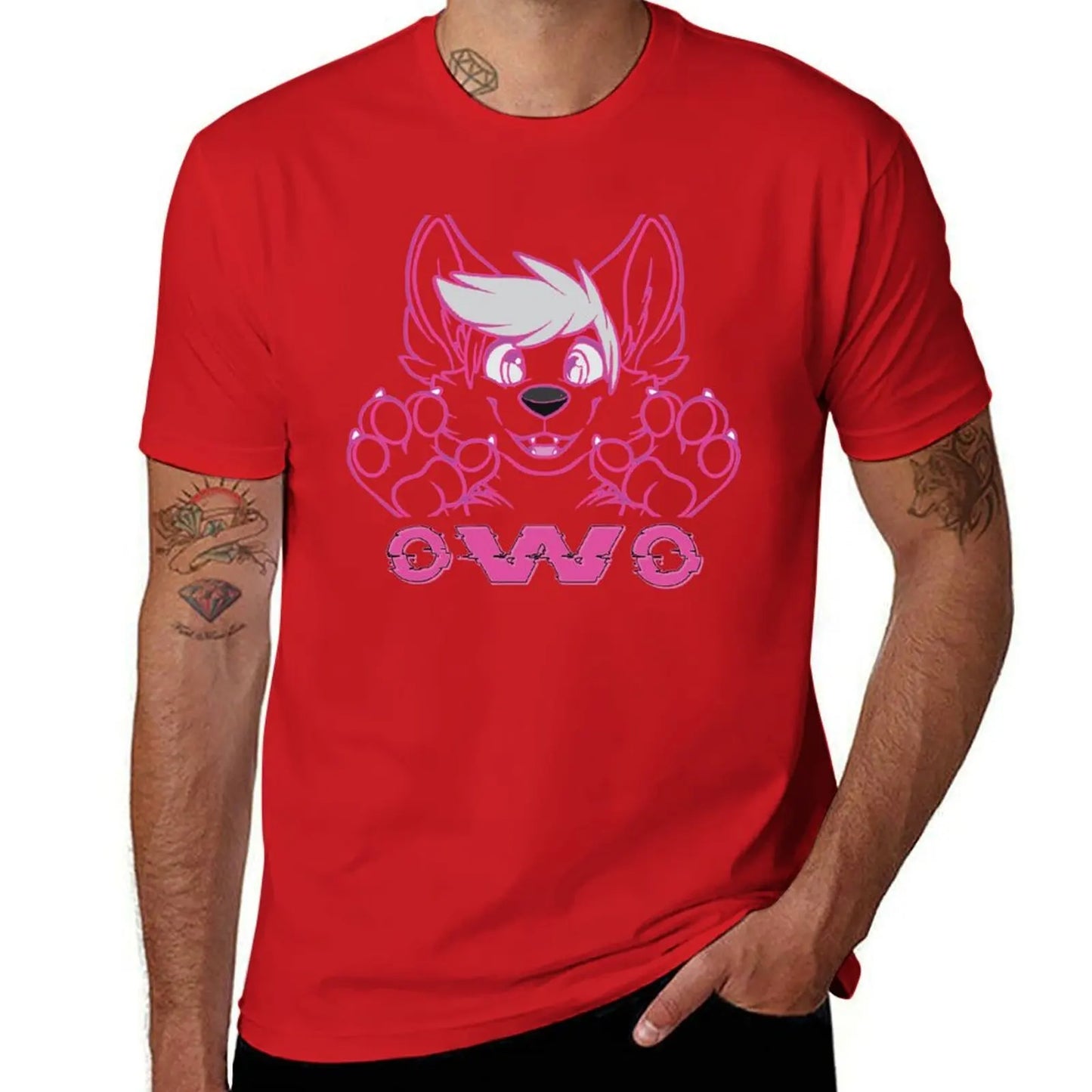 OwO Cute Puppy Kawaii Pink Glitchy Furry Fandom T-Shirt