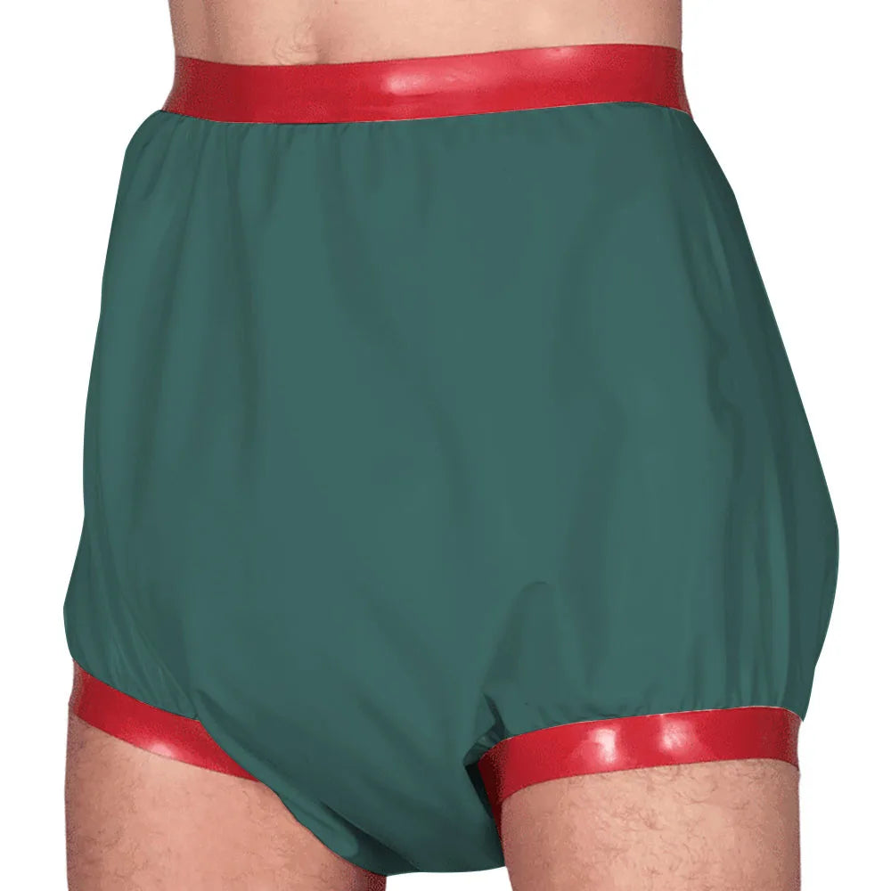 Adult Baby High Waisted Diaper Pants Wet look PVC Leather Patchwork Wide Thigh Shorts