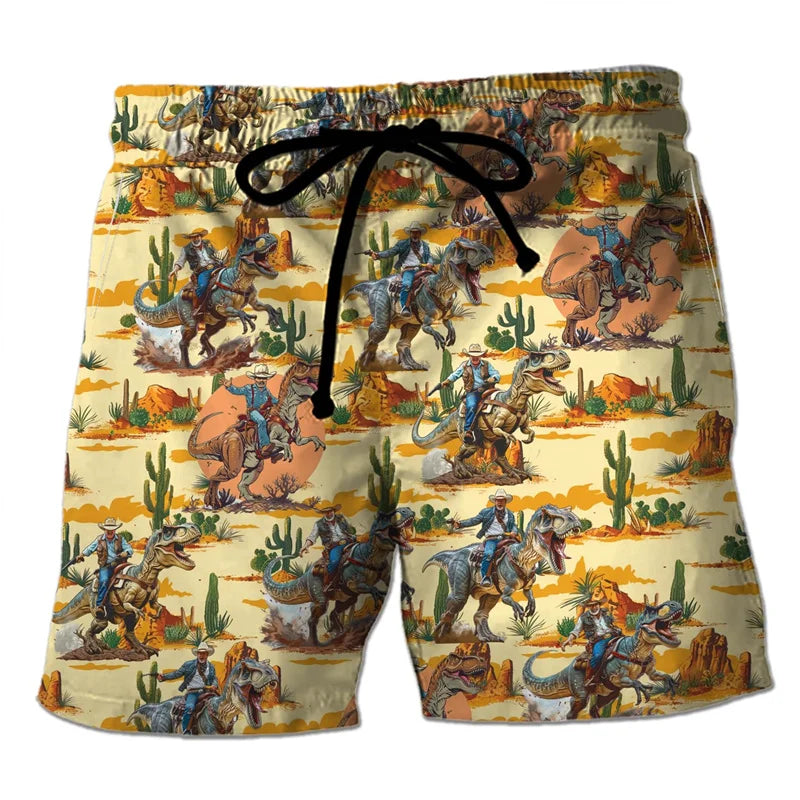Funny 3D Printing Dinosaur Beach Shorts