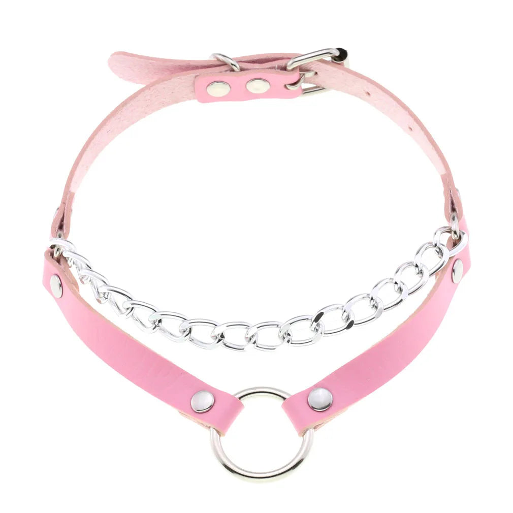 Trendy Punk Pink Lace Leather Choker Necklace