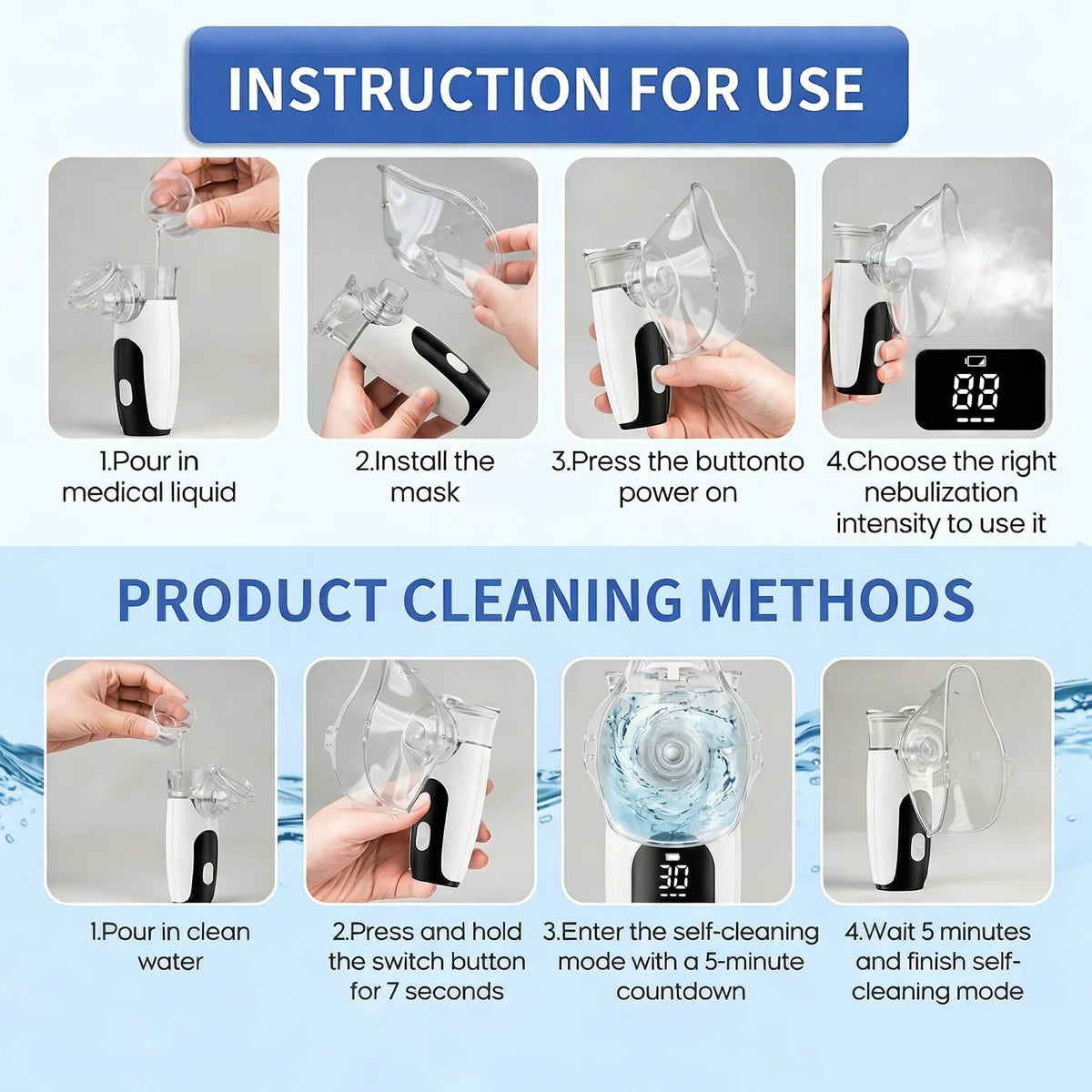 Medical Silent Ultrasonic Nebulizer Automizer Handheld Respirator Portable Asthma Humidifier for Kids Children Adult Health Care