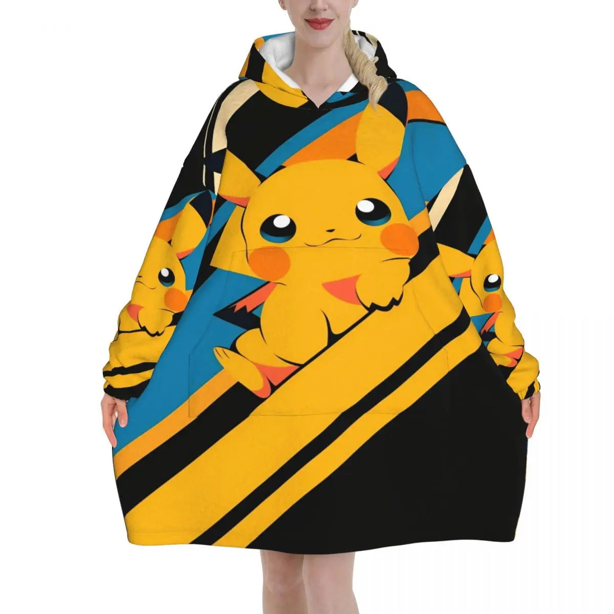 Pokemon Pikachus Blanket Hoodie Wearable Blanket Oversize with Pocket Warm Onesie