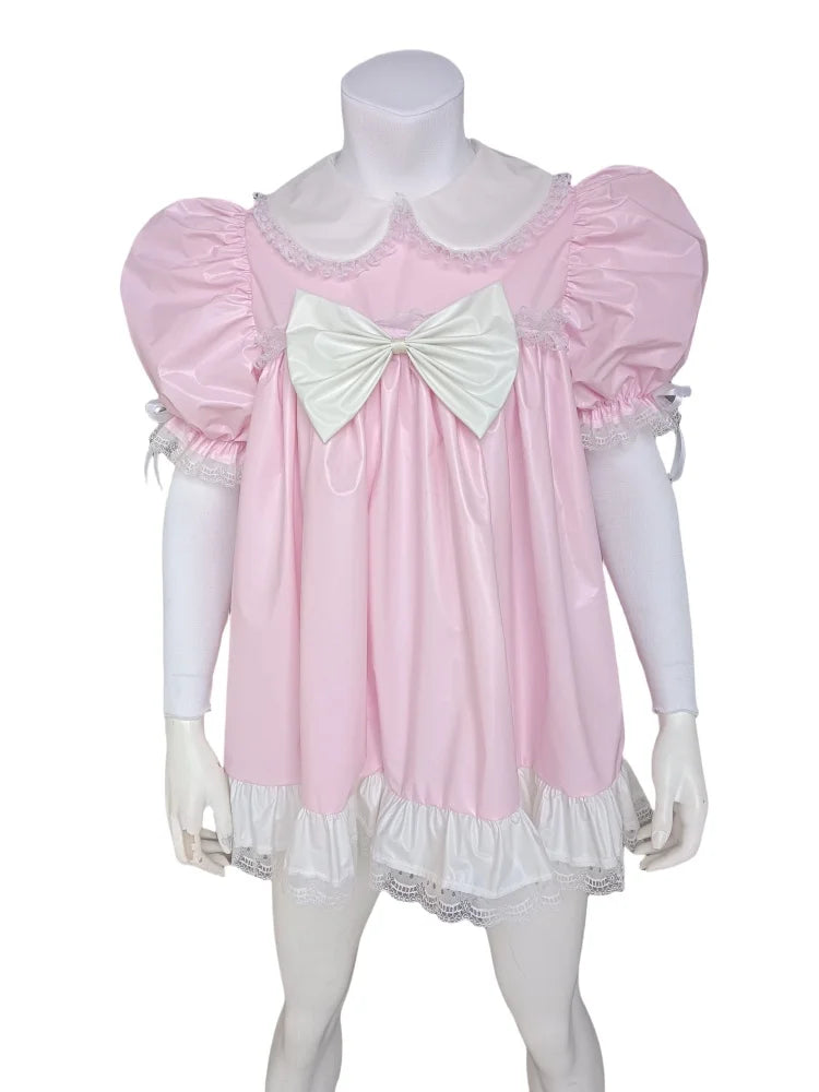 Pink PVC Dress with Matching Bonnet and Bloomers Set