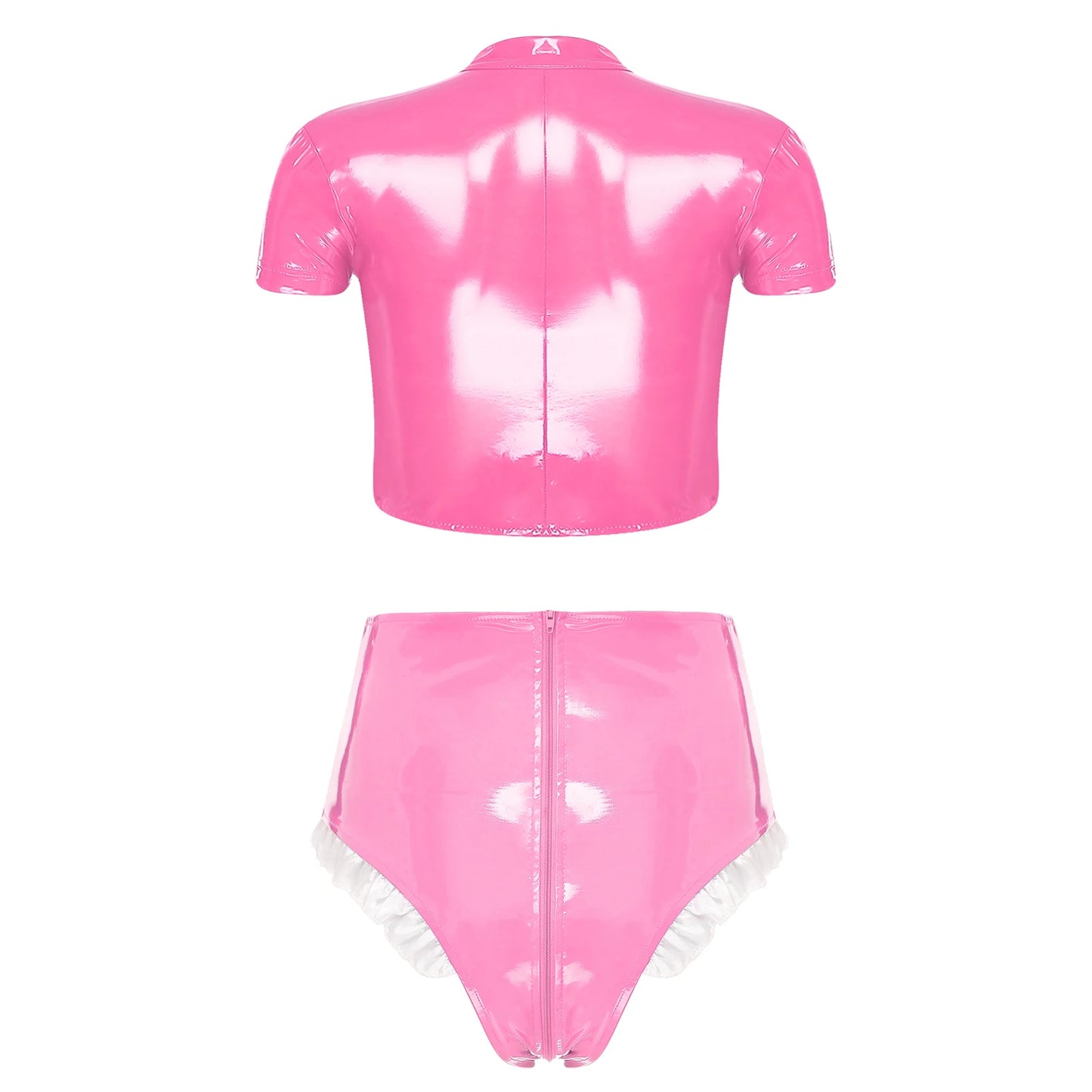 Unisex Wet Look PU Leather Rave Outfit Two Pieces