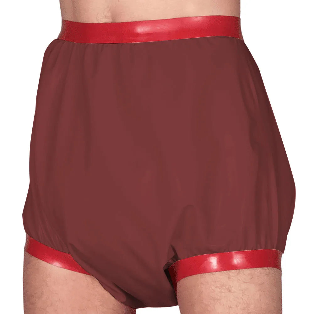 Adult Baby High Waisted Diaper Pants Wet look PVC Leather Patchwork Wide Thigh Shorts