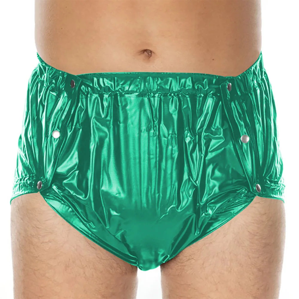 Unisex PVC Shiny Wetlook Button-up Sissy Knicker Nappy Covers for ABDL