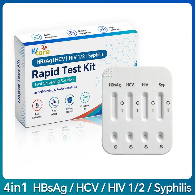 4-in-1 Infectious Disease Screening Test Kit, HBsAg HCV HIV 1/2 Syphilis Combo Rapid Test Cassette Antibody Diagnostic Reagent
