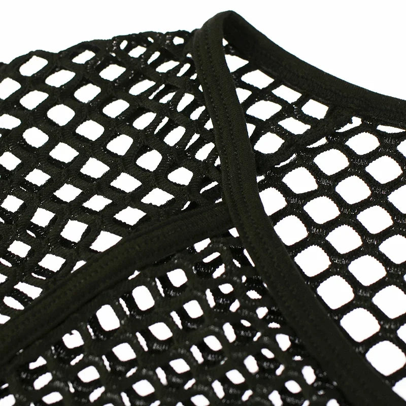 New Men Mesh Sheer T-shirt Training Fish Net Tops Short Sleeves See Through O-Neck Singlet Tees