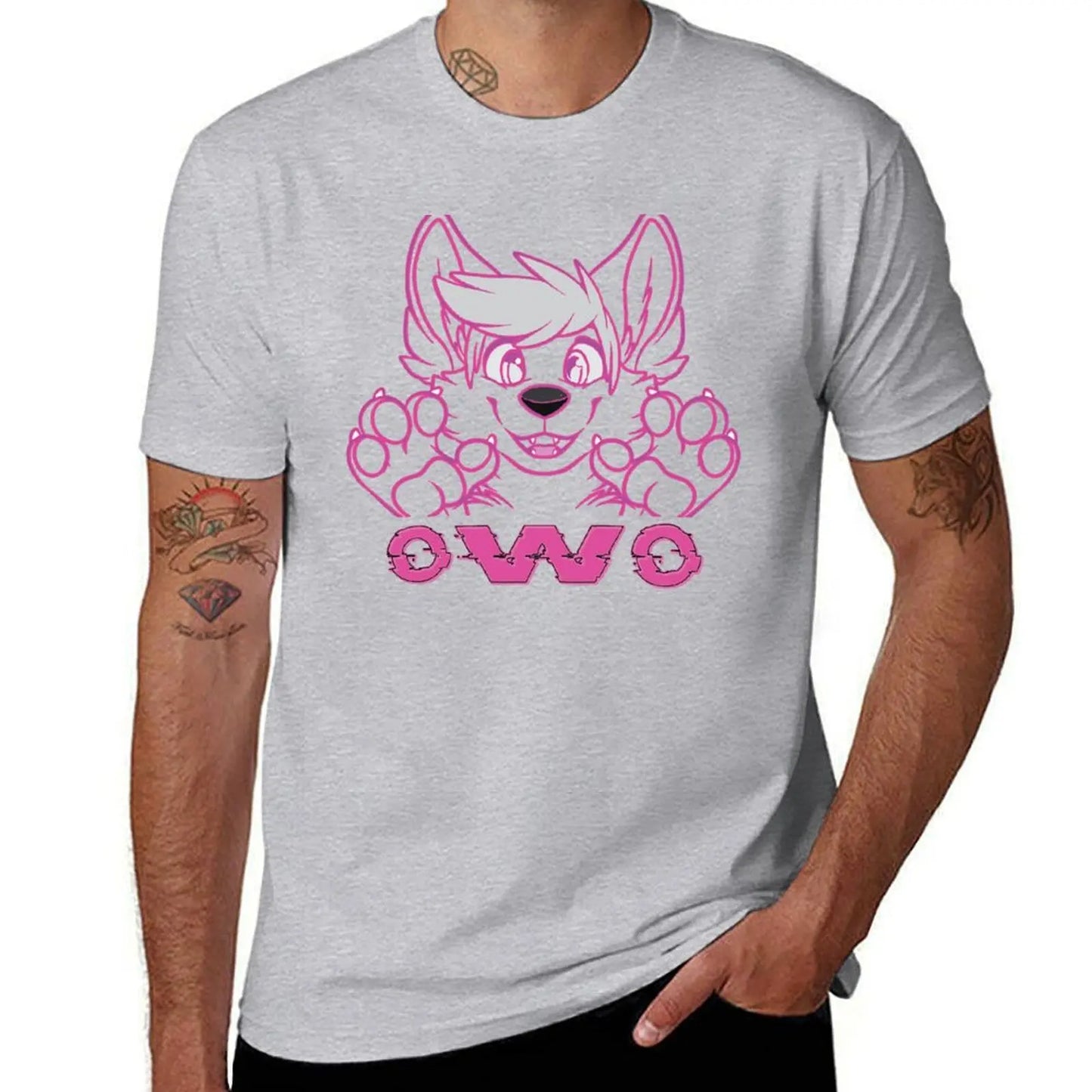 OwO Cute Puppy Kawaii Pink Glitchy Furry Fandom T-Shirt