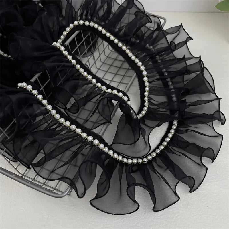 8cm wide black and white organza nail bead ruffle lace DIY banquet president's dress skirt collar edge sewing accessories supply