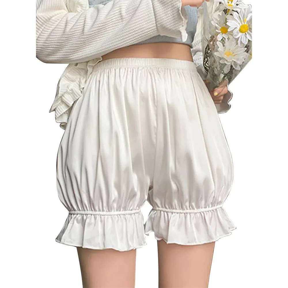 Lolita Cosplay Satin Bloomers Safety Pants Women Ruffled Pumpkin Pants Anti Exposure Elastic Lantern Shorts Dress Pettipants