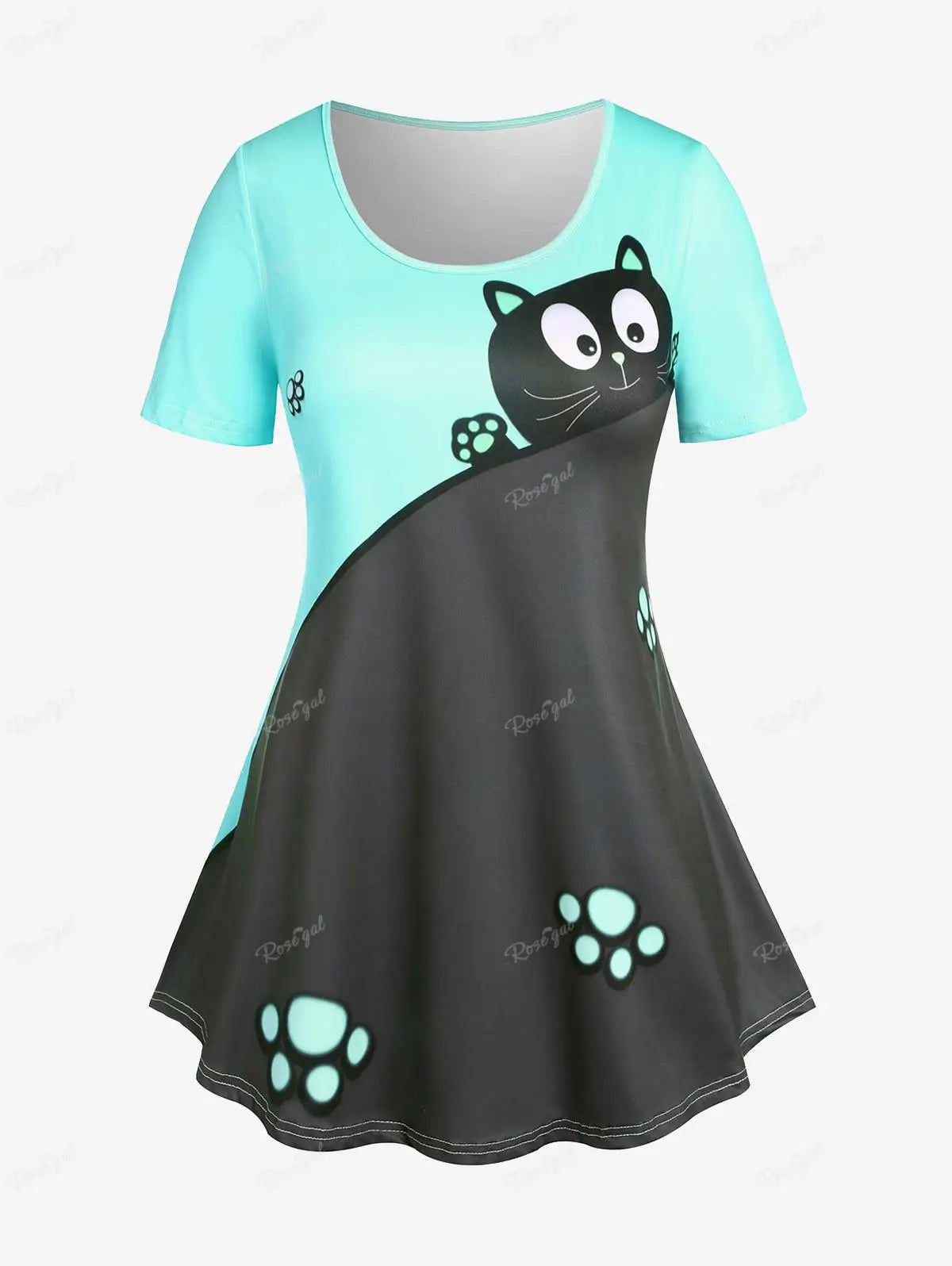 Summer T-Shirt, Cute Cat Print Tee