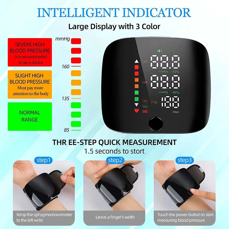 LED Wrist Blood Pressure Monitor Rechargeable