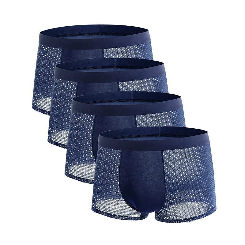 4pcs Men's Underwear Ice Silk Mesh Mens Plus Size Breathable Boxershorts