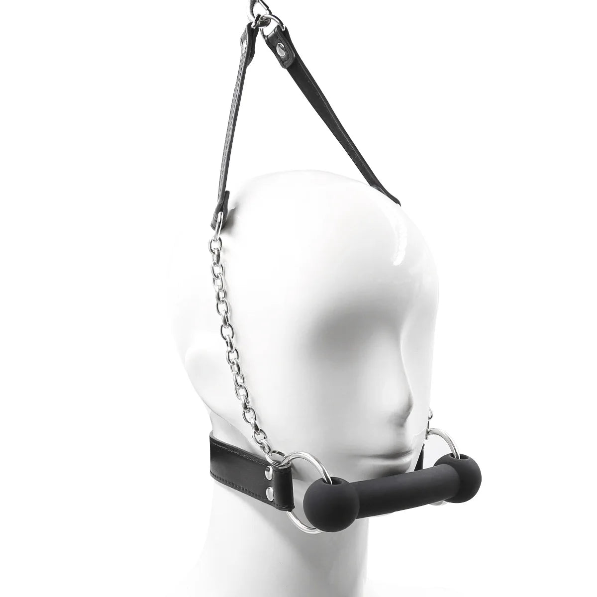 Silicone Bondage Dog Bone Ball Gag, Leash Chain Attached, Puppy Play Toy