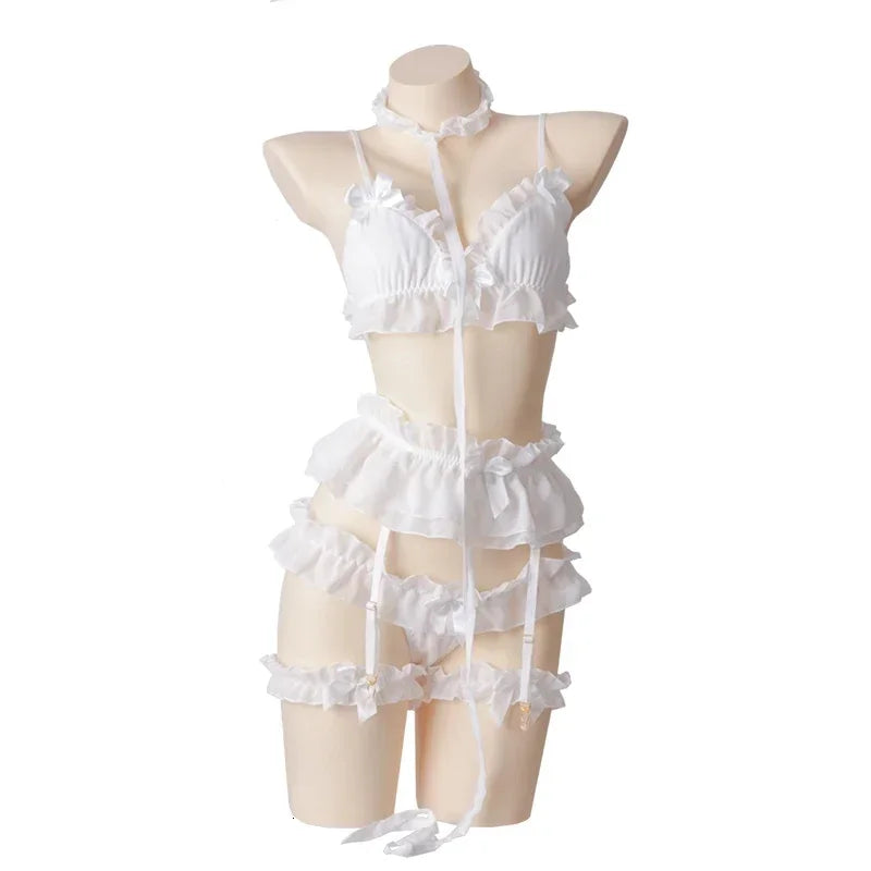 Kawaii Pink/Black or White Bra Panties with Garter Belt