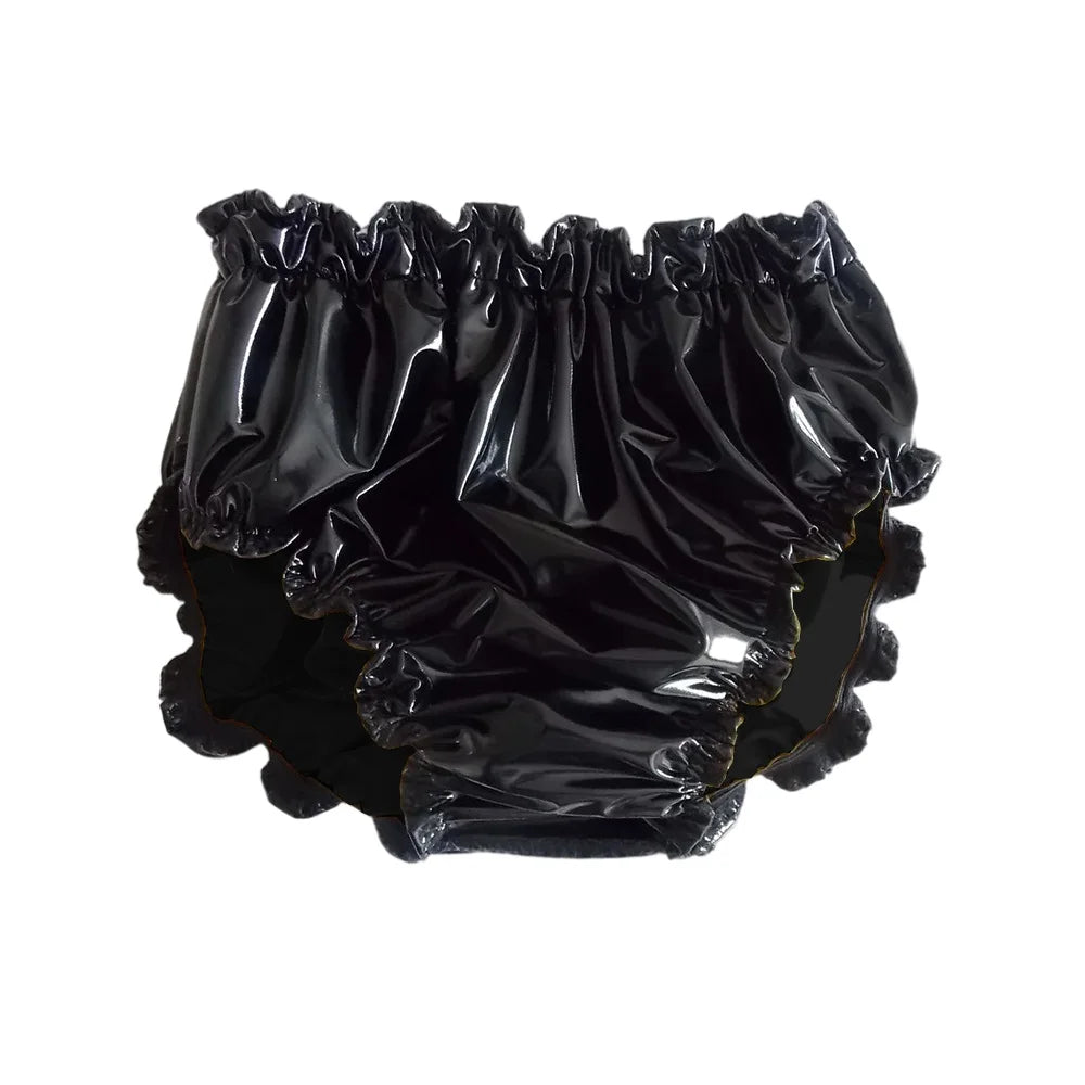 Shiny PVC Leather Panties Double Layer Splicing Briefs Glossy Waterproof