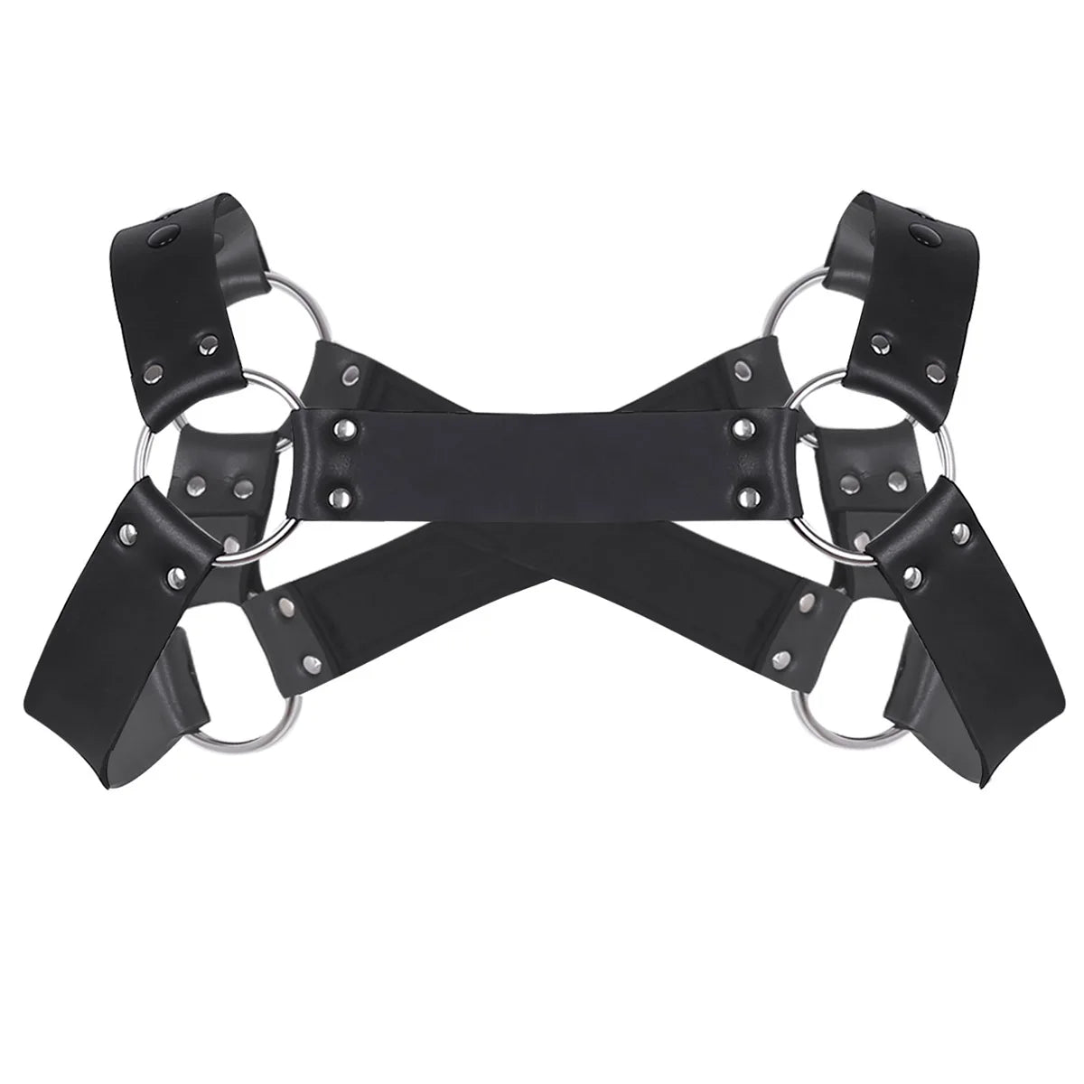 Faux Leather Harness Clubwear with Metal O-rings
