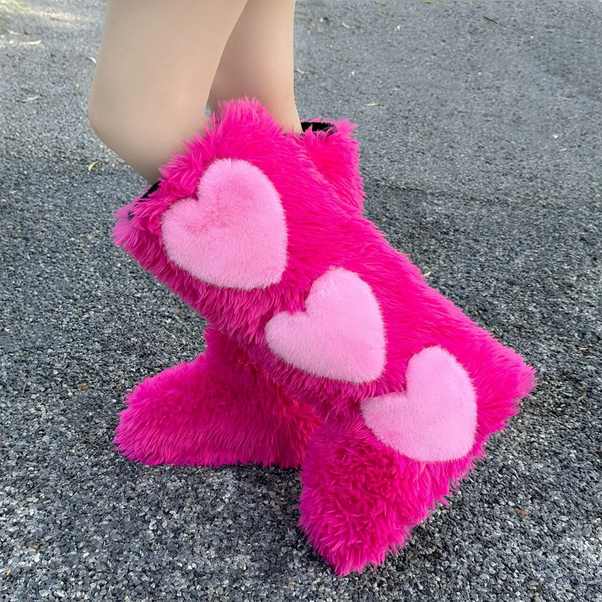 New Winter Flat Long  Lined Thickened Waterproof Warm Heart Pattern Snow Boots