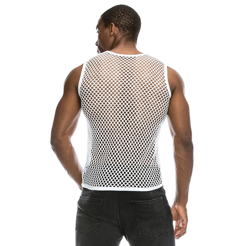 Mens Transparent Sexy Mesh T Shirt  New See Through  Fishnet Long Sleeve Muscle Undershirts Nightclub Party Perform Top Tees