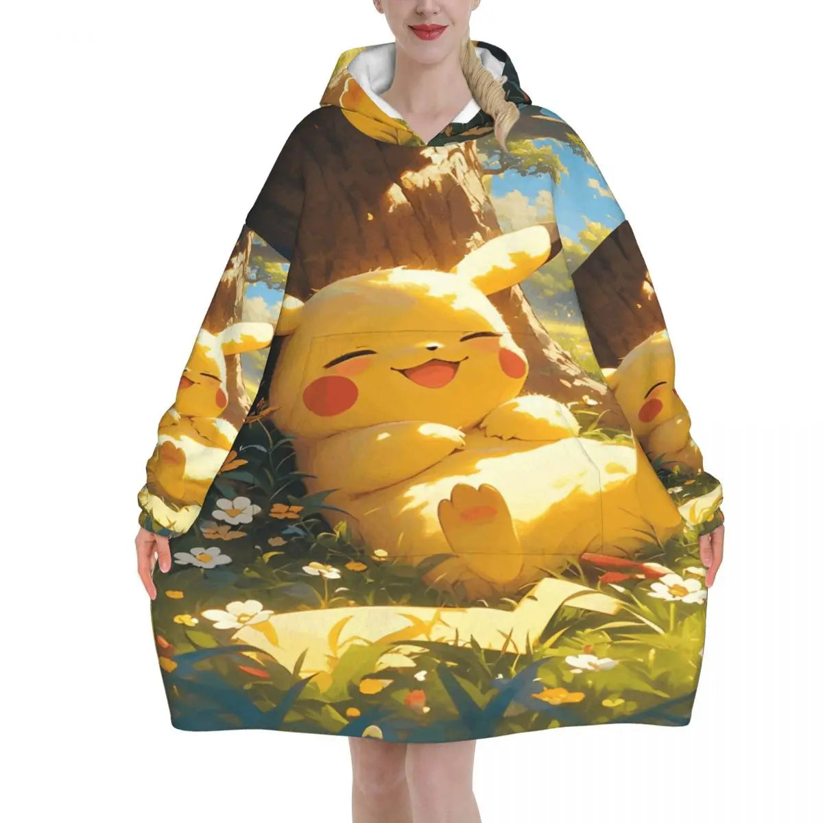 Pokemon Pikachus Blanket Hoodie Wearable Blanket Large with Pocket Warm Cozy Onesie