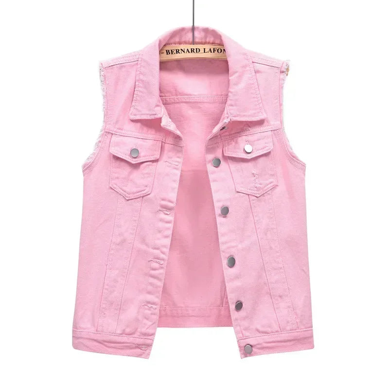 Casual Vintage Elegant Sleeveless Denim Vest