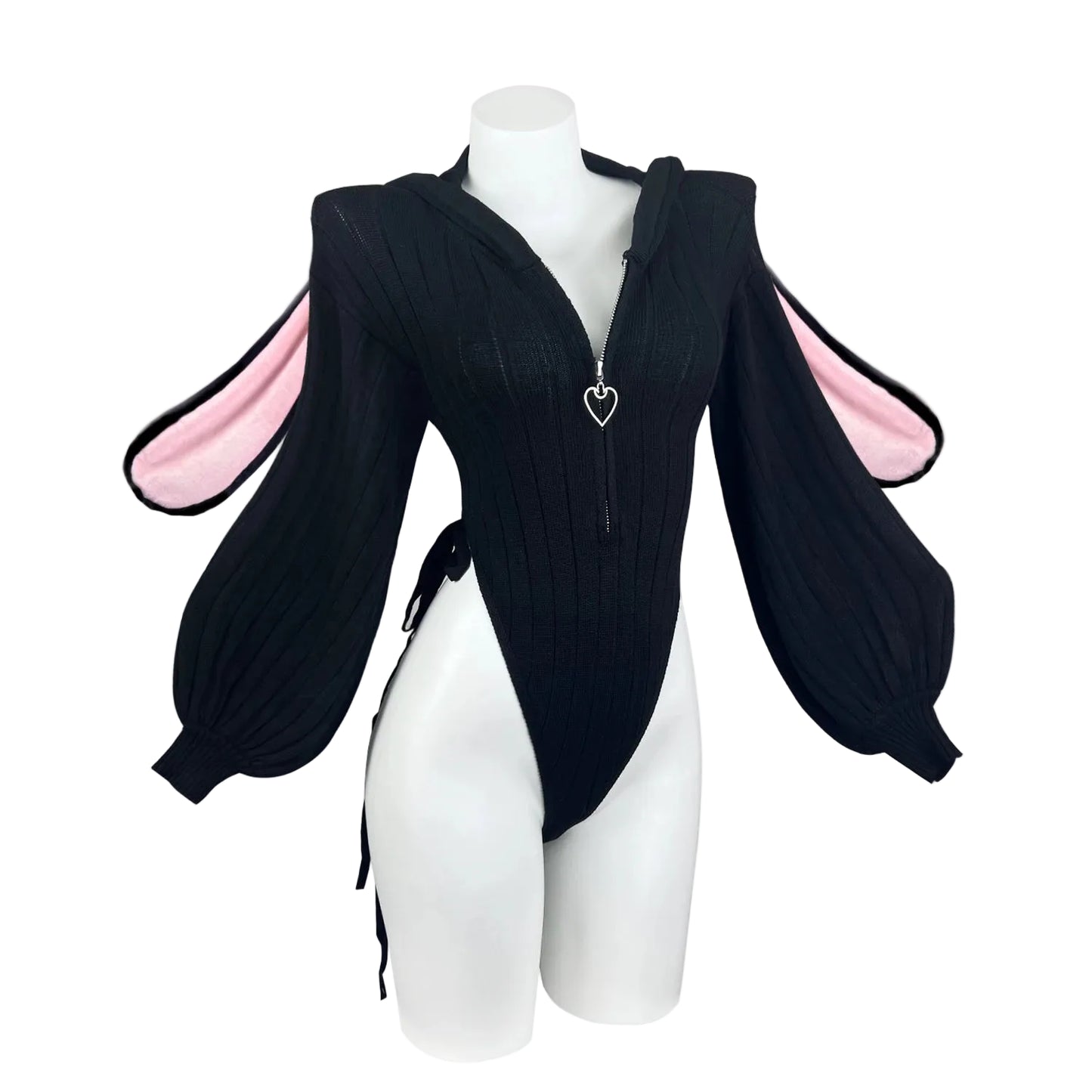 KORURACLUB Gray Knitted Or Pink Bunny Girl Long-sleeved Jumpsuit Sweater