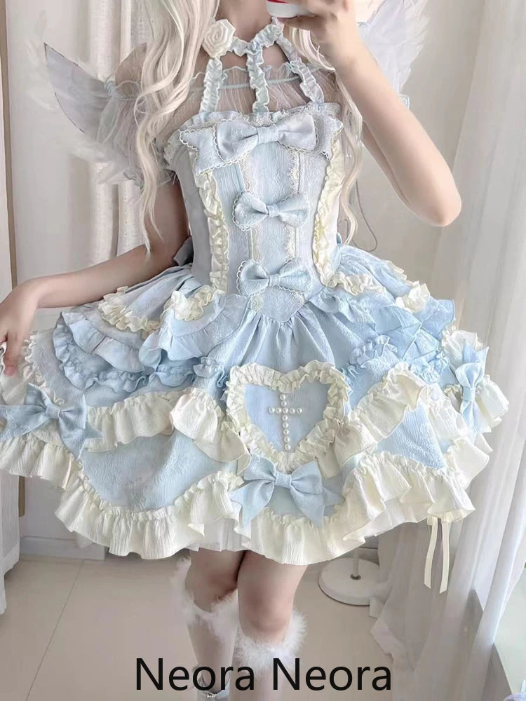 Kawaii Lolita Dress Sweet Bow Design Off Shoulder