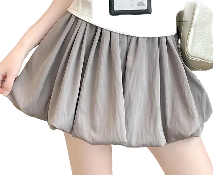 Women's Mini Skirt High Waist A-Line Skirt with Built-in Shorts for Petite, Pleated Puff Hem