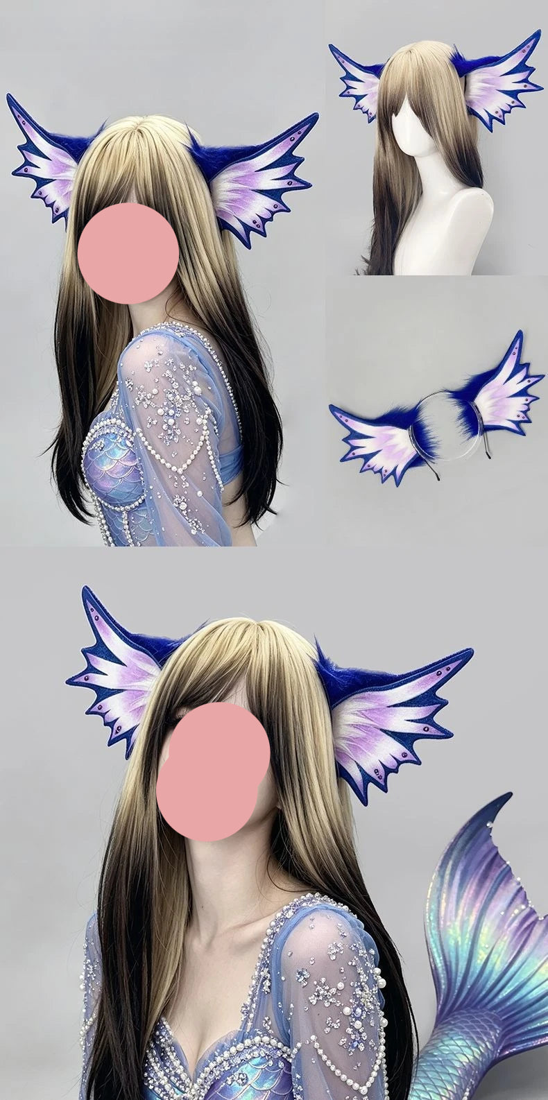 Sea Monster/Mermaid/Elf/Beast Ear Hair Hoop Girl Fish Fin Gothic Hair Ornament Manga Exhibition Deep Sky Mermaid COS Headpiece