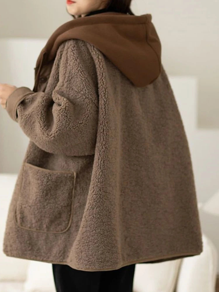 Plus Size Fluffy Jacket Thickened Hooded Velvet Coat