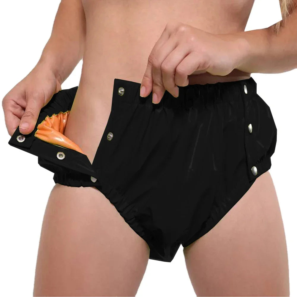 PVC Glossy Adult Baby Diaper Cover with Snap Buttons Wet look High Waist Sissy Up to 7XL