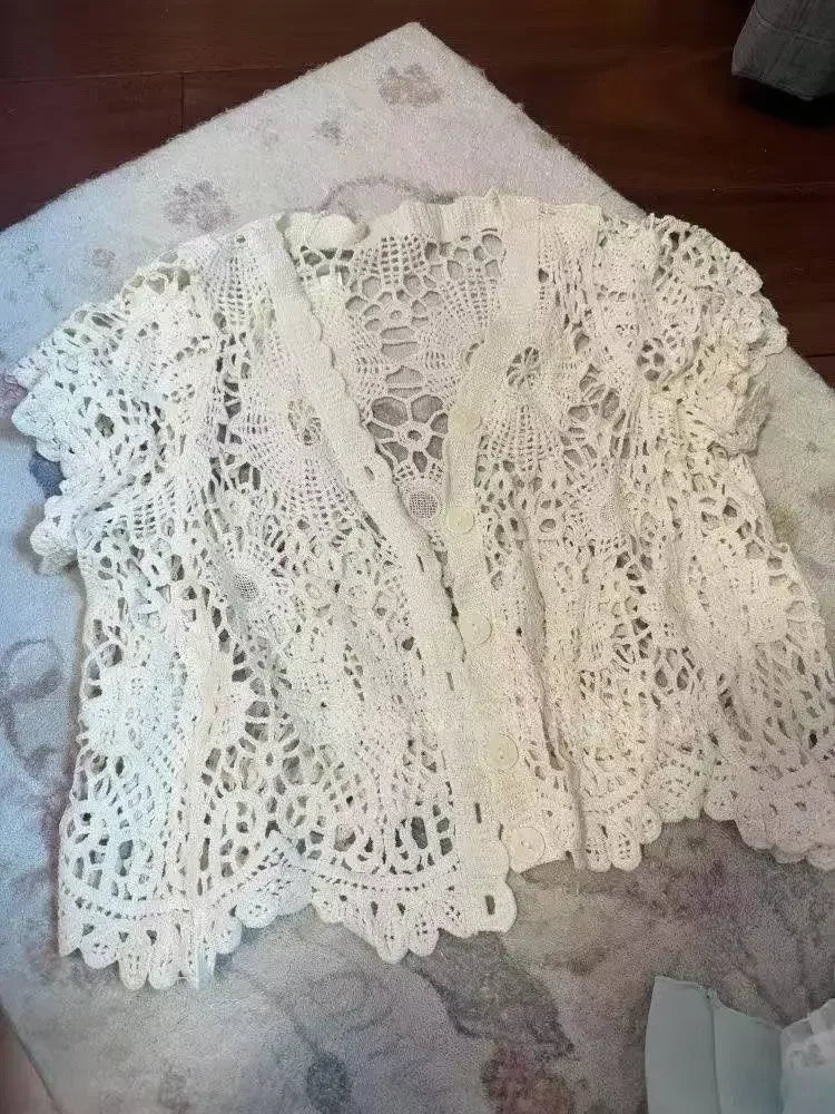 Vintage Elegant Ruffle Lace Chiffon Design Mini Skirt Suit