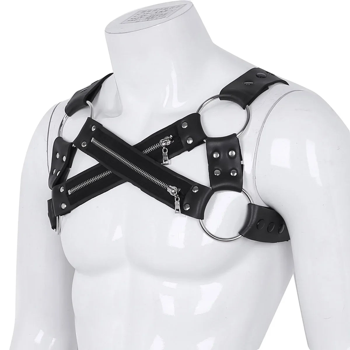 Faux Leather Harness Clubwear with Metal O-rings