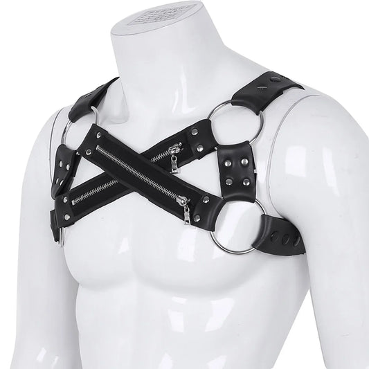 Faux Leather Harness Clubwear with Metal O-rings