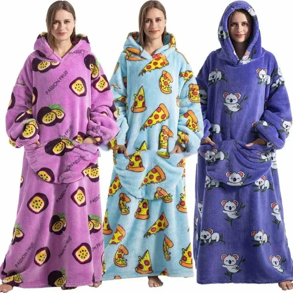 Super Oversized or Oversized Long Winter Sherpa Plush Blanket Family Matching Hoodie Sweatshirt