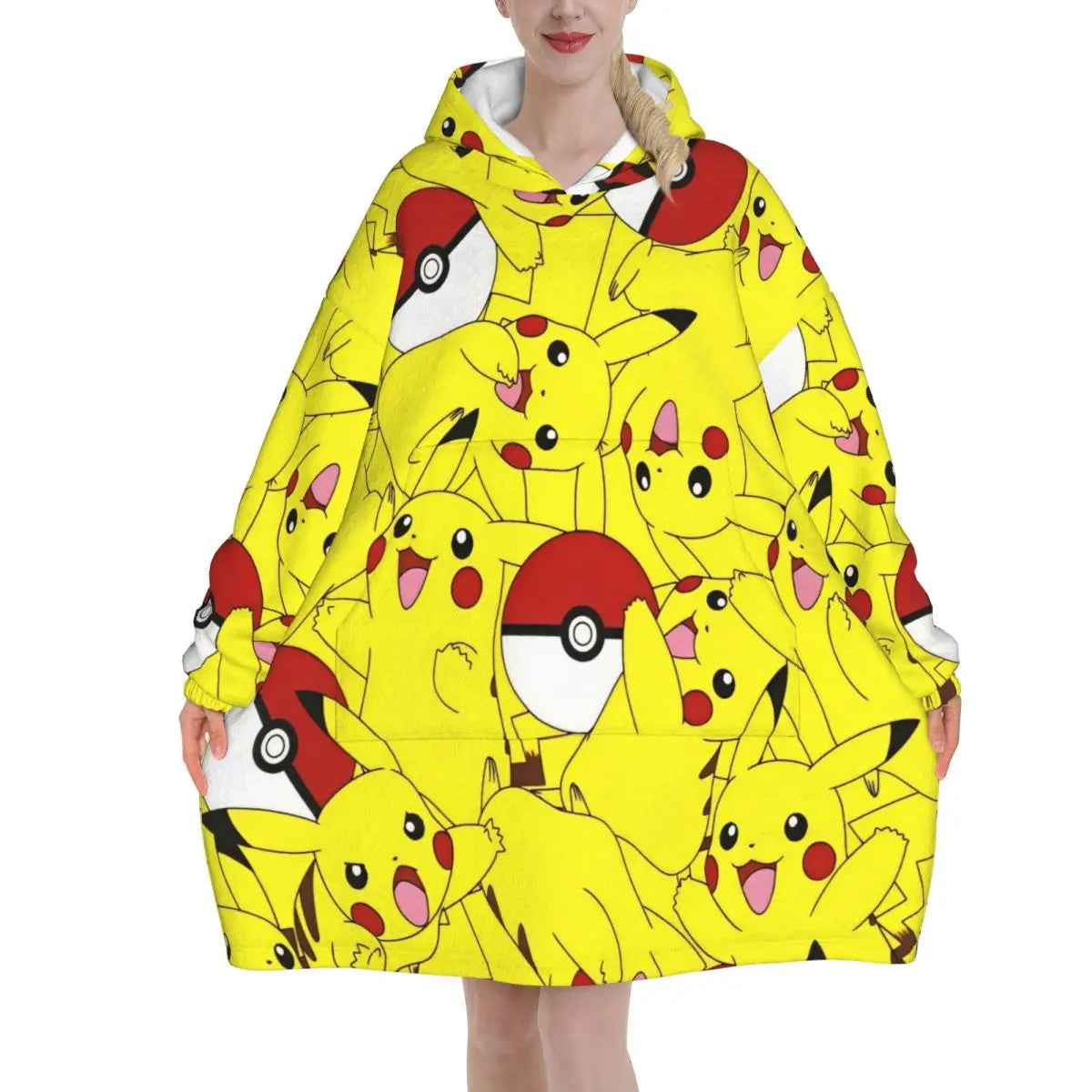 Pokemon Pikachus Blanket Hoodie Wearable Blanket Oversize with Pocket Warm Onesie