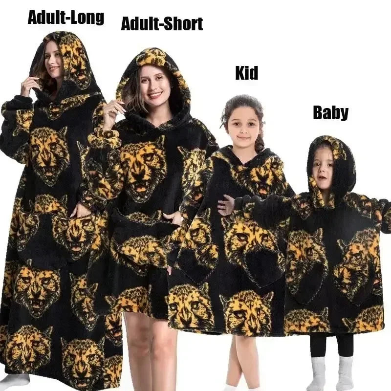 Super Oversized or Oversized Long Winter Sherpa Plush Blanket Family Matching Hoodie Sweatshirt