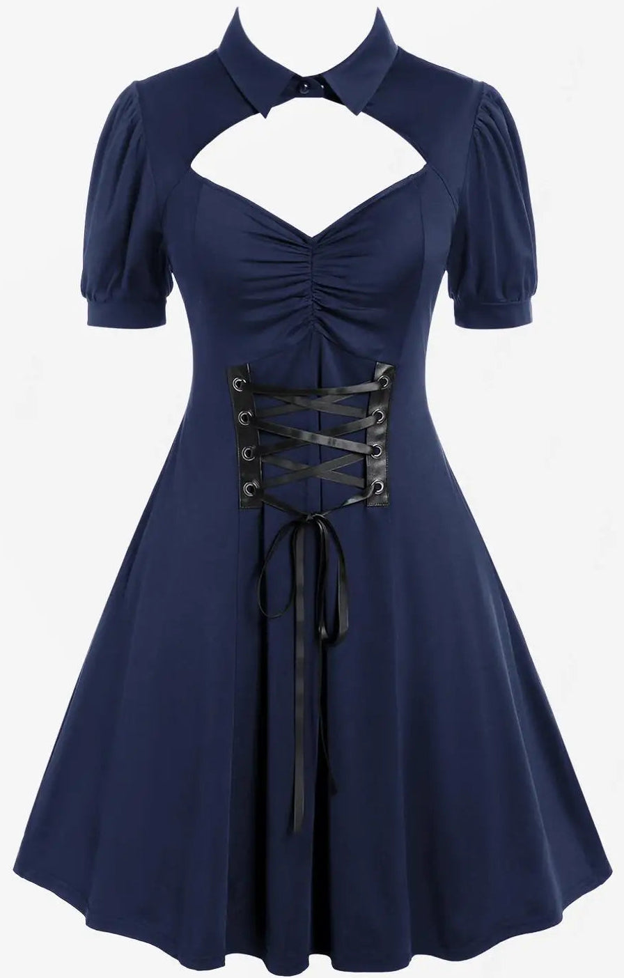 Plus Size Cutout Lace-Up Collar Shirt Dress up to 5XL