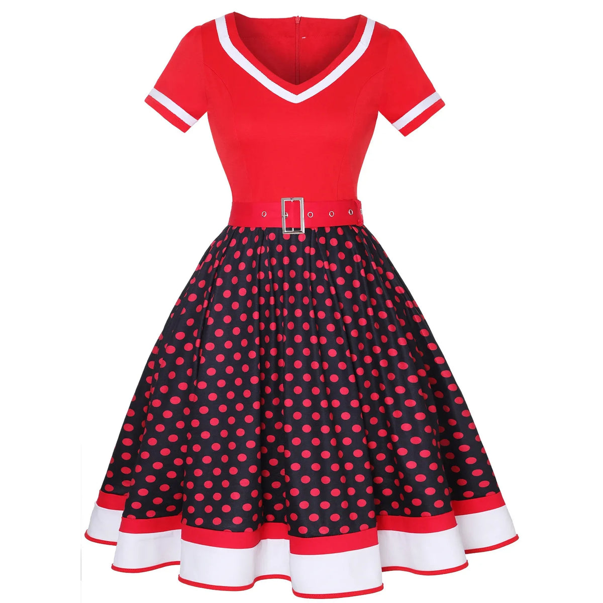 Vintage 50s 60s Mummy Vintage Party Dress With Belt Polka Dot Print Short Sleeve Hepburn Robe Pin Up Rockabilly Dresses
